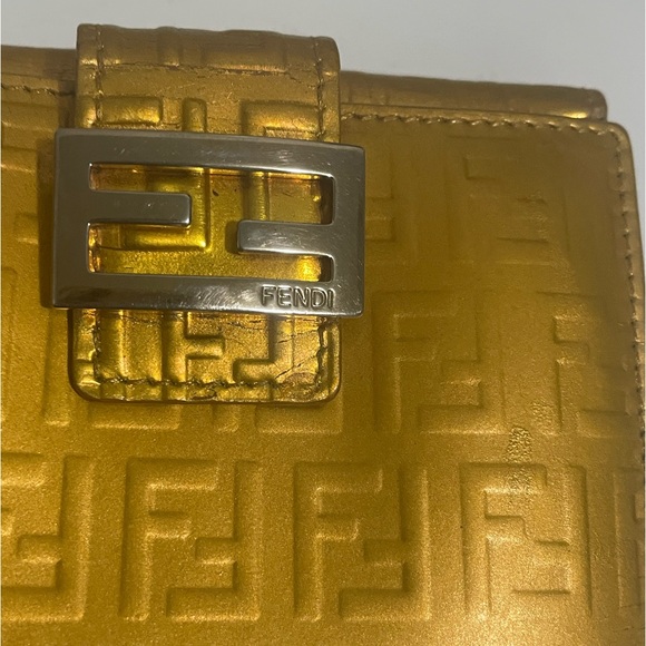 Fendi Zucchino Bifold Compact Wallet in gold metallic monogram; EUC - Picture 15 of 16